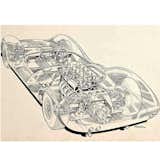 Original cutaway drawing of a Lotus 30 race car, 1964, by Brian Hatton. Meticulous pen and ink drawing that accompanied an article published in British car mag "The Motor".