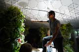 Designer James Ramsay demonstrates the solar technology that will illuminate the underground Lowline park at the Lowline Lab, which is open to the public daily on New York's Lower East Side.