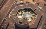 An ariel view of Caesars Palace and the Gardens of the Gods pool oasis, circa 1970.