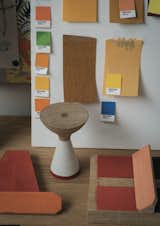 Color samples surround a model of Pinch's fisherman-inspired Float table.