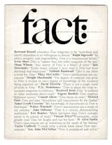 The inaugural issue of Fact launched by Ralph Ginsburg and Herb Lubalin in January 1964. A typical example of a Fact cover - they were stark, black and white, and mostly typographic.Lubalin introduced many subtle flourishes and as always, the kerning, leading and line breaks are handled with consummate skill.