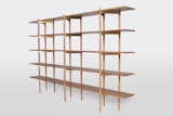 #shelving #notched #wooden #planks #poles #brass #subtle #accents #consistent #spacing #ash #walnut #whiteoak #stainlesssteel #oil #wax #CaseyLurie