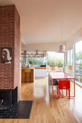 #SwanHouse #renovation #remodel #1950s #modern #interior #inside #indoors #dining #table #chairs #brick #wood #flooring #lighting #windows #2013 #LosAngeles #California #BarbaraBestor