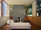#CooperHouse #modern #structure #renovation #copper #cedar #steel #interior #inside #indoors #livingroom #fireplace #staircase #windows #naturallight #brick #Belmont #2004 #CharlesRoseArchitects 