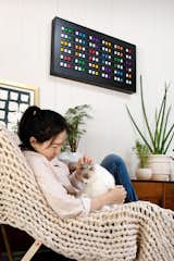 Vestaboard has a grid of 132 characters or “bits,” containing rotating flaps that display user-generated content and can be controlled through the Vestaboard app to show anything from stock updates to football scores.