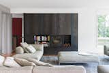 Living Room Fireplace with Black Steel Surround (Pocket Door Open)