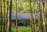 The house's two walls of glass allow one to see straight through it.