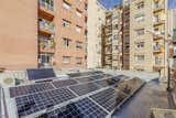 Photovoltaic solar panels on the rooftop provide a portion of the building’s electricity.