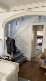 Before: Although much of the existing ground-floor interior was gutted and reconfigured, the homeowners and architect decided the original stairway should stay.