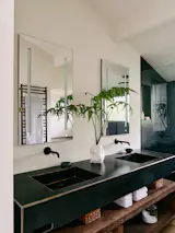 A new steel vanity in the primary bathroom.