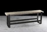 the counter bench is a clever alternative to the typical bar stool - ideal for entertaining guests at your kitchen island or bar, or for extra seating in a pinch. the counter bench is pictured in the aged wood finish with darkened steel legs.