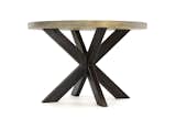 the jak table base, made from 2x4 steel tubing, takes its cue from a game of jacks. the table seats 4-5 depending on tabletop style (round/square) and chairs.