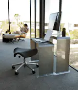 OneLess Desk in clear coat - compliments any decor.