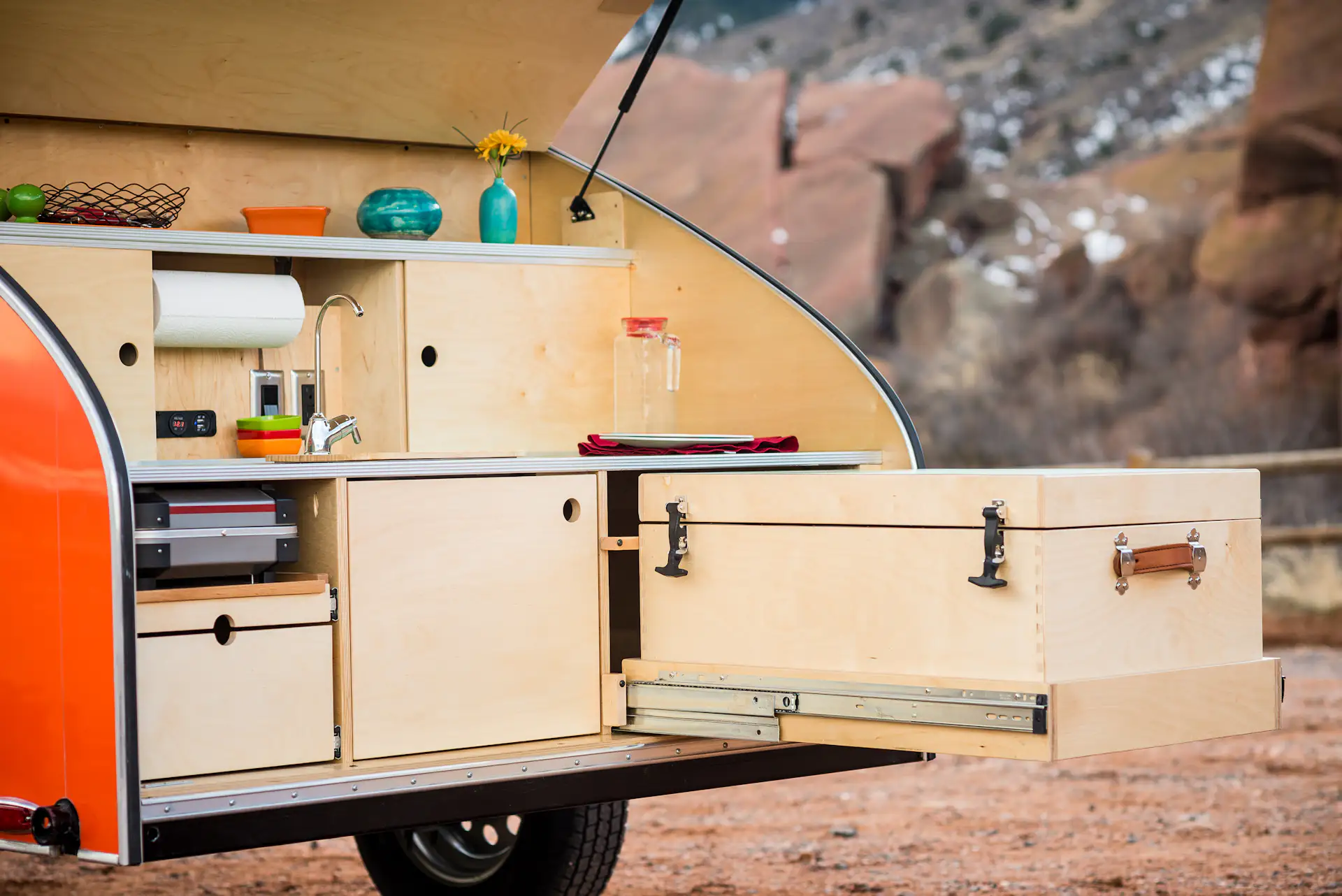The birch cooler has details such as genuine leather handles and dovetail joinery.