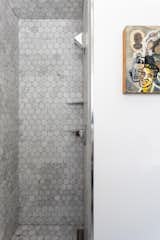 White Cabinet, Stone Slab Backsplashe, Bath Room, Open Shower, and Stone Tile Wall Shower  Photos from Jensen