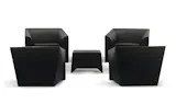 The MB group includes an armchair, sofa, and pouf/
table. For office, home and hospitality. Indoor
and outdoor. Exceedingly comfortable.