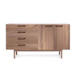 Blu Dot Shale 4 Drawer / 2 Door Credenza

Layers of clean details. Warm wood and full grain leather pulls add storage panache and practicality to the bedroom, living room or dining room. Door units feature adjustable shelves and wire management holes. Available in Smoke, Light Walnut and natural Walnut. Shop the entire Shale Collection.* Despite the fact that we call this a four drawer unit, it actually has only three drawers. I know, we are so silly. The bottom drawer is double height to accommodate more bulky items.