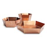2D:3D Small, Medium and Large Bowls

Ships flat and folds into shape. Fit to be filled yet pretty when left empty. Think of it as functional origami without paper cuts. Available in small, medium, and large sizes. #design #copper #accessories