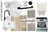 For her "No Ordinary Kitchen" renovation, Amber Lewis created a mood board featuring a unified palette of warm beige, gray, and white; the matte black faucet topping the sink and oil-rubbed bronze cabinet hardware provide a stark contrast. Against this backdrop, stainless steel appliances by Signature Kitchen Suite offer a material and chromatic departure. 