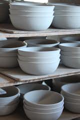Once dry, the ware is ready for glazing. We keep some stock of all our pieces in greenware (unfired) so that we have them ready to glaze when we need them.  Photo 21 of 36 in Sausalito Dinnerware Factory Tour