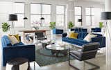 Drawing inspiration from minimalist design, Sabine is a sophisticated, modern sofa. A deep, biscuit-tufted, attached bench cushion invites the whole family to lounge. The stainless steel base and tall legs add an elegant contrast. #madeinamerica #furniture #living 