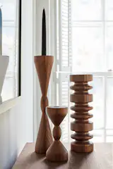 These Halifax candle holders are sized for tapers on one end, tea lights on the other.