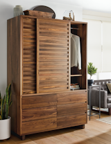 Reminiscent of Tansu Japanese design, Komo armoire combines Asian influence with modern functionality. 