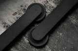 The Oden sliding door hardware system is available in Black and Brushed Stainless.