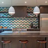 Kiln American made ceramic Chevron tile in the colors Teal Agate, Milk and Carbon.