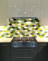 Kiln American made ceramic 3x5 Stretched Hexagon tile in a mix of colors. 