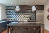 Kiln American made ceramic chevron tile in Carbon, Milk and Teal Agate.