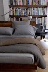 AREA Inc. HEATHER grey sheets and cases paired with our JACK alpaca blanket and NILE linen duvet