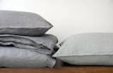 AREA Inc. EMILE charcoal and mineral together. 100% pure linen duvet cover, bagstyle standard cases, euro cases, and frenchback body pillow case. Great for adding texture layered with one of our plainer fabrics.