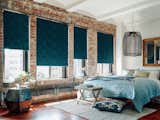 Roller Shades shown in material Plume, color Teal.