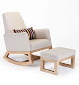 Modern upholstered Joya rocker and ottoman in sand body with maple base with clear finish by Monte Design with a Paul Smith pillow  Photo 16 of 16 in Rockers by Monte Design