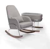 Modern upholstered Jackson rocker and Rockwell bassinet in heather grey body by Monte Design 