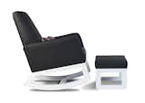 Modern upholstered Joya rocker and ottoman in black bonded leather body with white base by Monte Design 