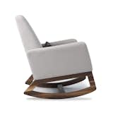 Modern upholstered Joya rocker in stone body with walnut base by Monte Design with Paul Smith pillow