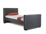 Modern upholstered Dorma twin bed in charcoal body with white piping by Monte Design 