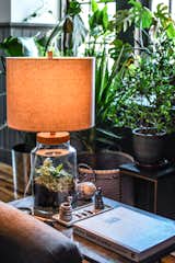 Carter designed a terrarium-turned-table lamp for the living room.