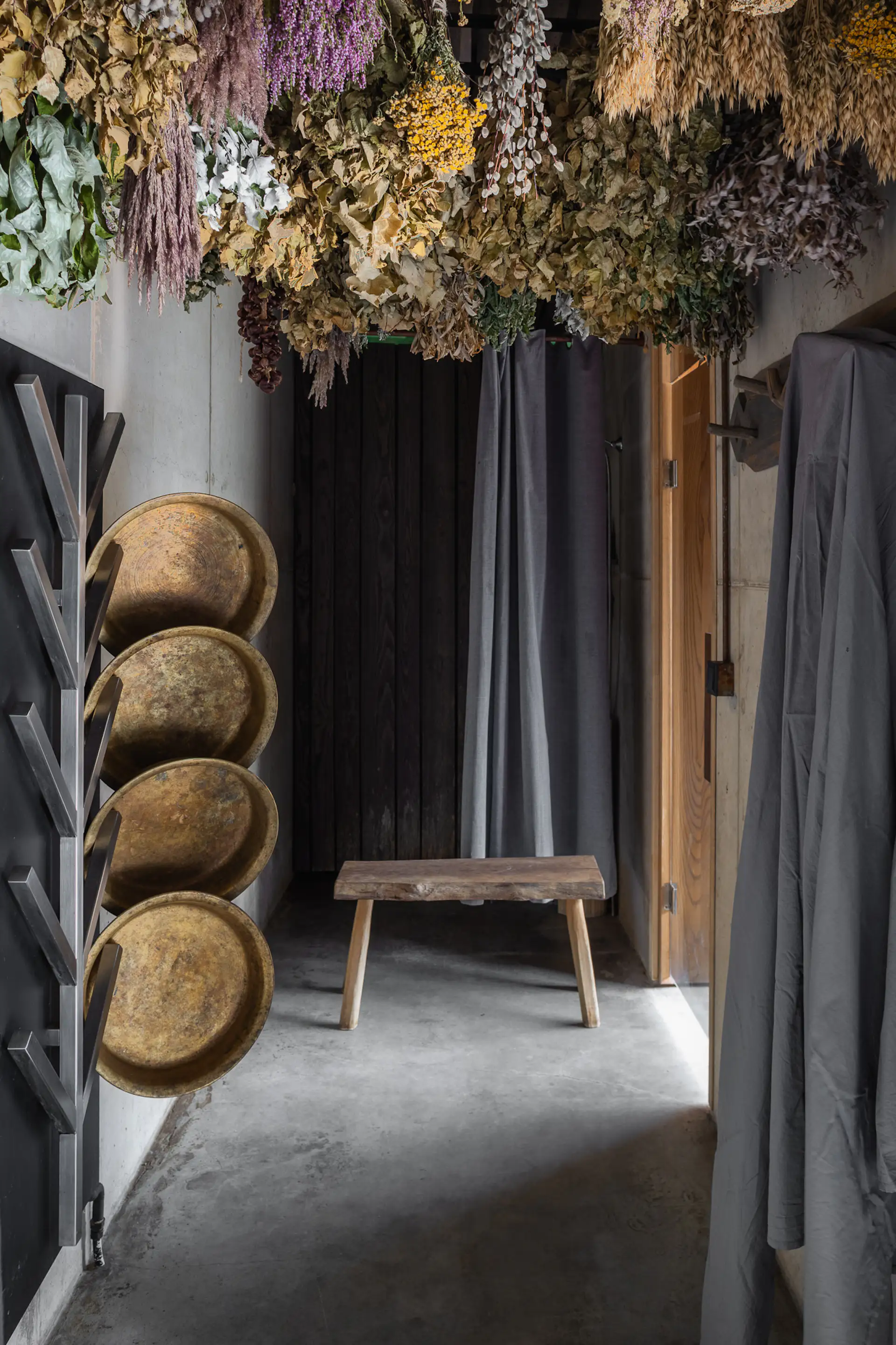 The flowers and herbs that grow around the cabins are harvested in the spring and summer and then dried for use during the winter months.