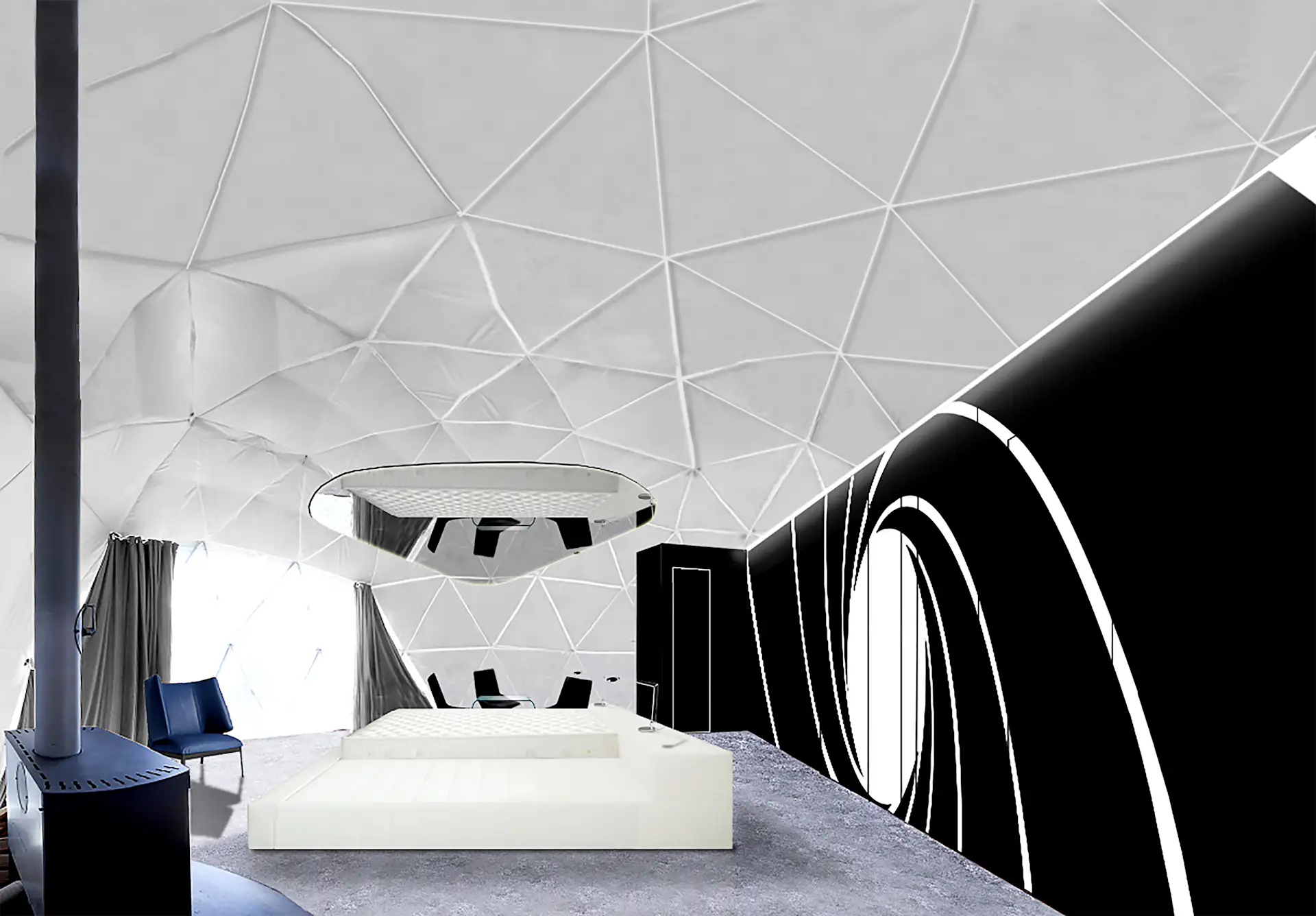 In December 2017, Whitepod will launch three themed Pod Suites, each with their own private sauna. The "007 Pod Suite" will feature a sleek design, high-tech equipment, and a "Bond girl"-inspired, king-size bed.