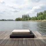 Outdoor, Small Patio, Porch, Deck, Wood Patio, Porch, Deck, and Trees  Photo 9 of 9 in Stay in a Modern Houseboat in Berlin With Floor-to-Ceiling Windows