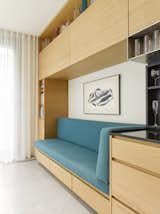 A close-up of the daybed and additional storage cabinets.&nbsp;