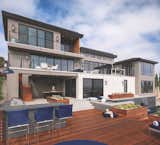 The multi-slide doors on the lower level connect the house to the pool with functional decks and terraces, achieving a modern look and reinforcing the indoor-outdoor lifestyle.