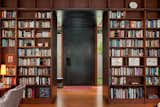 The custom bookshelves are made of mahogany sourced from the Seattle Symphony Orchestra's Benaroya Hall.