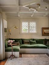 Living room renovation Jessica Helgerson Interior Design Portland custom built-in velvet sofa