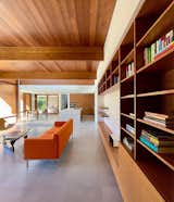 Great room with custom built-in shelving