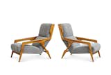Pair of Lounge Chairs by Gio Ponti 
Italy
c. 1964

Ash, brass, cotton velvet.  This model was designed exclusively for the Parco dei Principi hotels and produced by Cassina. 