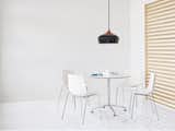 Chairs: Trua 65160 Armless 4-leg chair with plastic shell in Pearl, frame in Chrome.

Table: Loon 1751 36" conference height table, top in Neutral White, base in Polished Aluminum.